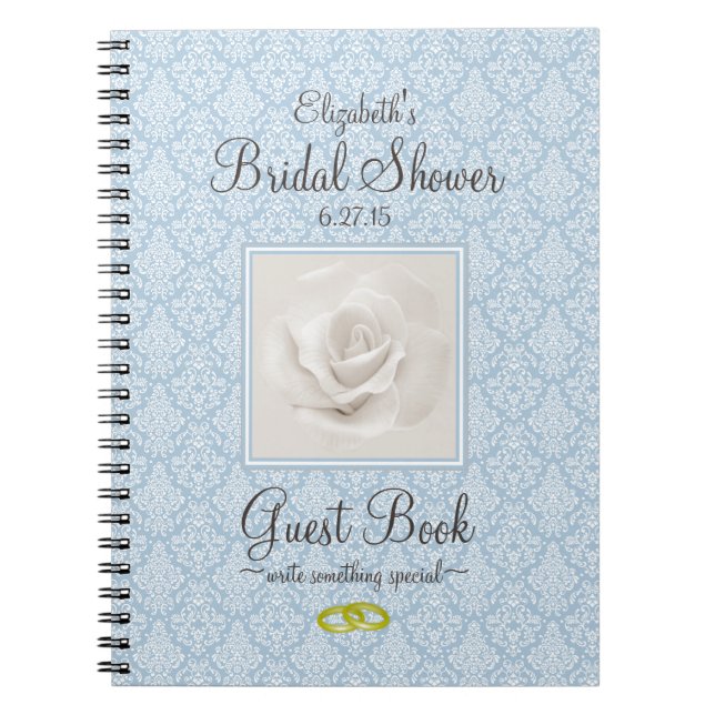 Dusty Blue Damask Bridal Shower Guest Book - (Front)