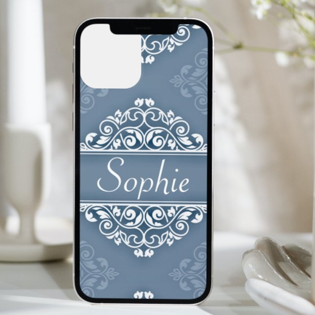 Dusty Blue Damask Case-Mate iPhone Case (Creator Uploaded)