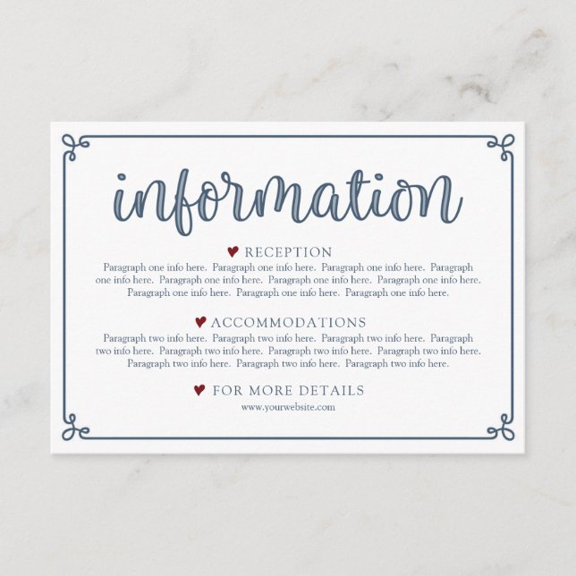 Dusty Blue & Dark Red Information Enclosure Card (Front)