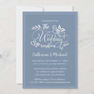 Dusty Blue Decorative Wedding Calligraphy Invitation