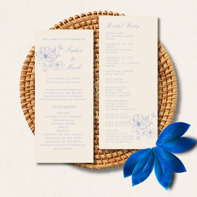 Dusty Blue Delicate Flower Wedding Detail Program (Creator Uploaded)
