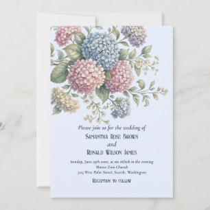 Dusty Blue Delicate Hydrangea Flowers Wedding Invitation
