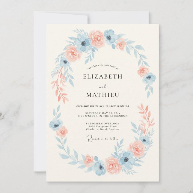 Dusty Blue Delicate Meadow Wedding Invitation (Front)