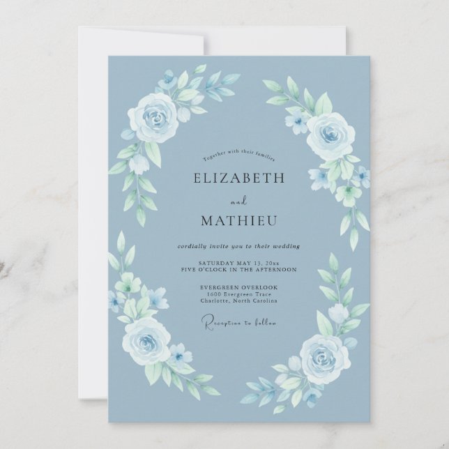 Dusty Blue Delicate Winter Wedding Invitation (Front)