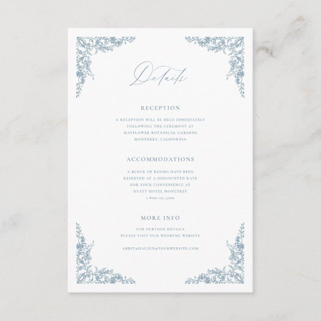 Dusty Blue Details Enclosure Card Wedding Info (Front)