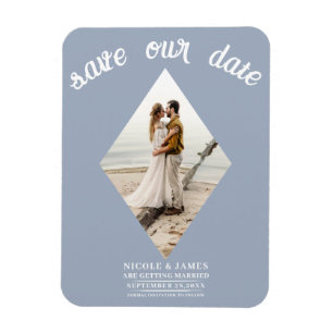 Dusty Blue Diamond Photo Wedding Save the Date Magnet