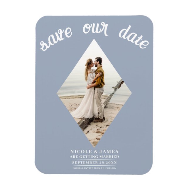 Dusty Blue Diamond Photo Wedding Save the Date Magnet (Vertical)