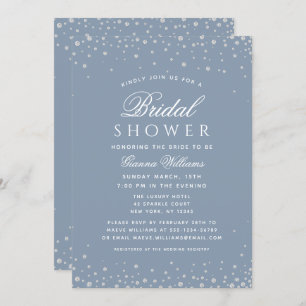 Dusty Blue Diamonds Modern Luxury Bridal Shower Invitation