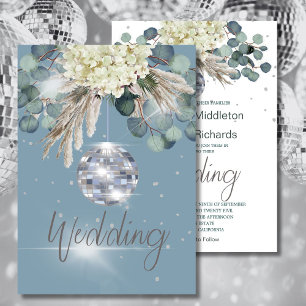 Dusty Blue Disco Ball Floral Elegant Wedding Invitation
