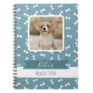 Dusty Blue Dog Bone Pet Photo Memory Notebook