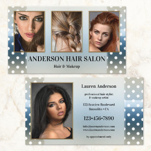 Dusty Blue Dots Your Photos Showcase Hair Stylist Business Card