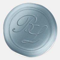 Dusty Blue Double Monogram Faux Wax Seal Stickers