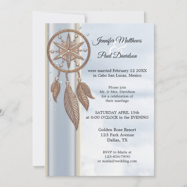 Dusty Blue Dreamcatcher Wedding Reception Only Invitation (Front)