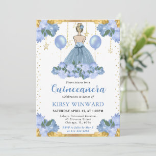 Dusty Blue Dress Blonde Hair Princess Quinceanera Invitation