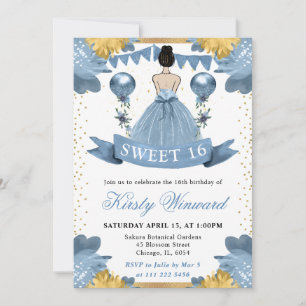 Dusty Blue Dress Brunette Hair Princess Sweet 16 Invitation