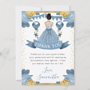 Dusty Blue Dress Brunette Princess Quinceanera Thank You Card