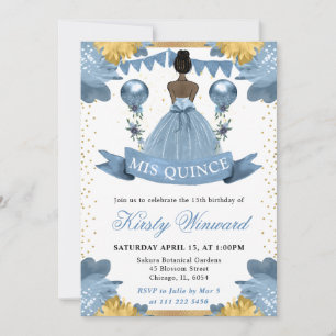 Dusty Blue Dress Dark Skin Princess Quinceanera Invitation