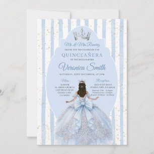Dusty Blue Dress with Bow Quinceañera Birthday Invitation