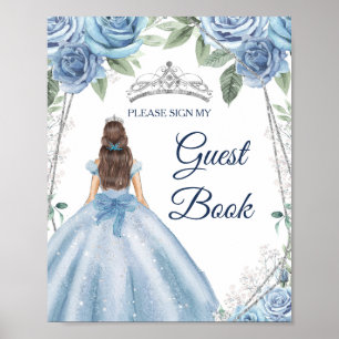 Dusty Blue Dresses Quinceañera Guest Book Sign