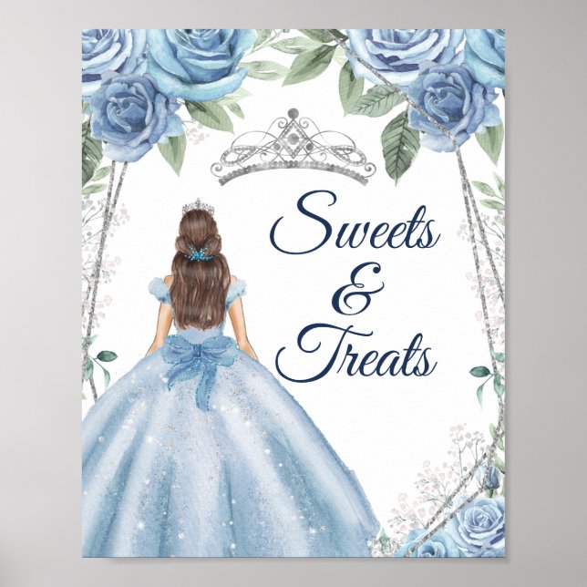 Dusty Blue Dresses Quinceañera Sweet Treats sign (Front)