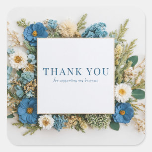 Dusty Blue Dried Floral Rustic Botanical Wreath Square Sticker