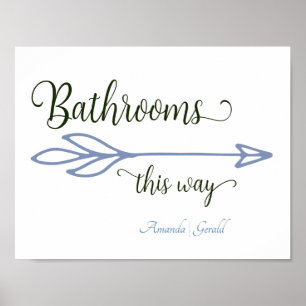 Dusty Blue Dusk Bathrooms This Way Arrow Poster