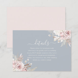 Dusty Blue Dusty Rose Blush Ivory Wedding Details Enclosure Card