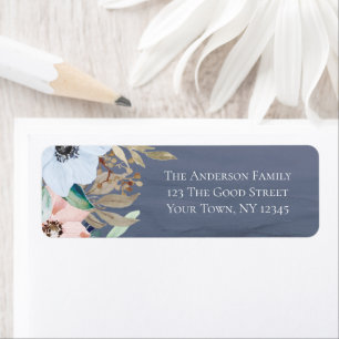 Dusty Blue Dusty Rose Watercolor Floral Return Address Label