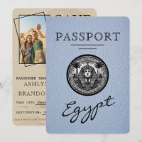 Dusty Blue Egypt Passport Wedding Save the Date