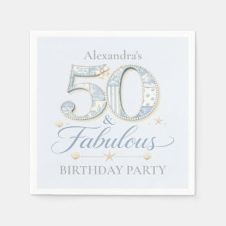 Dusty Blue Elegant 50 & Fabulous Birthday Napkin