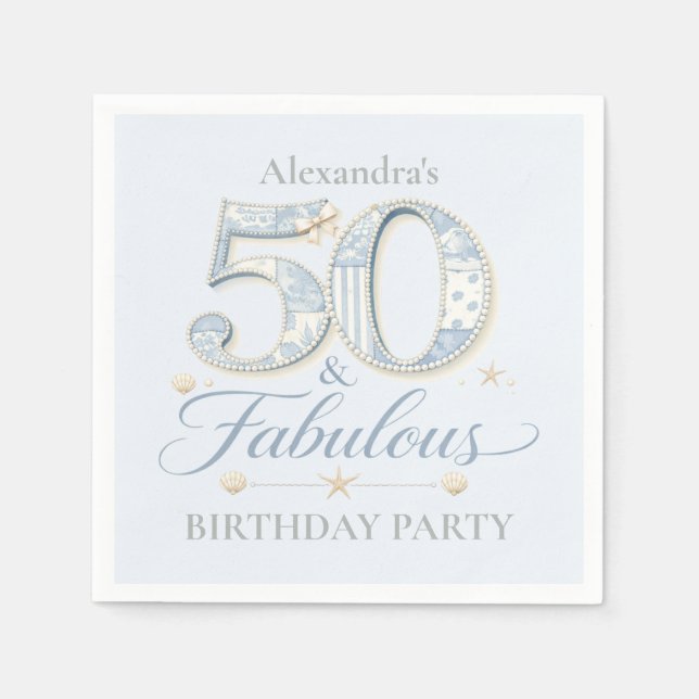 Dusty Blue Elegant 50 & Fabulous Birthday Napkin (Front)