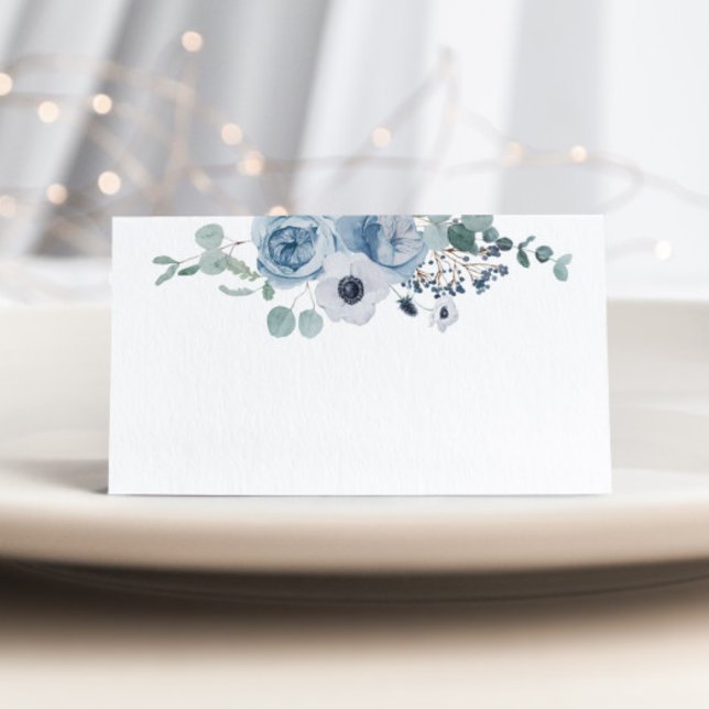 Dusty blue elegant anemone wedding place card (Creator Uploaded)