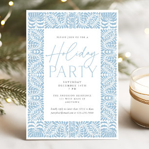 Dusty Blue Elegant Arts Crafts Style Holiday Party Invitation