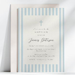 Dusty Blue Elegant Baptism Boy Invitation