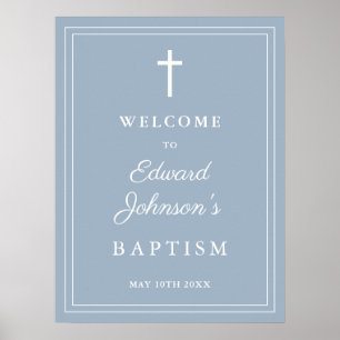 Dusty Blue Elegant Border Baptism Welcome Sign