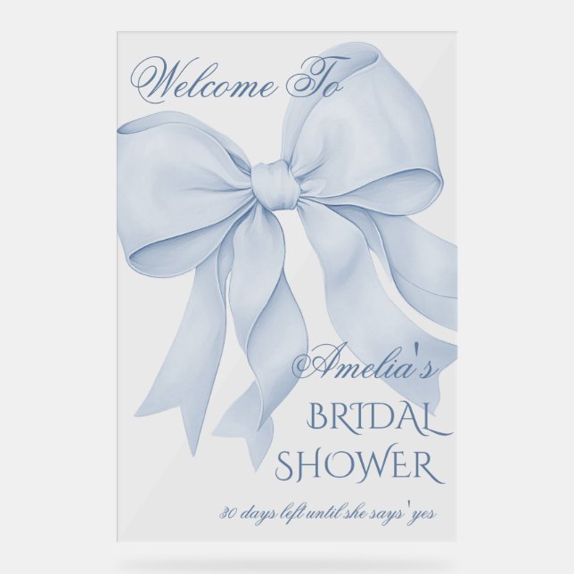 Dusty Blue Elegant Bow Bridal Shower Welcome Acrylic Sign (Front)