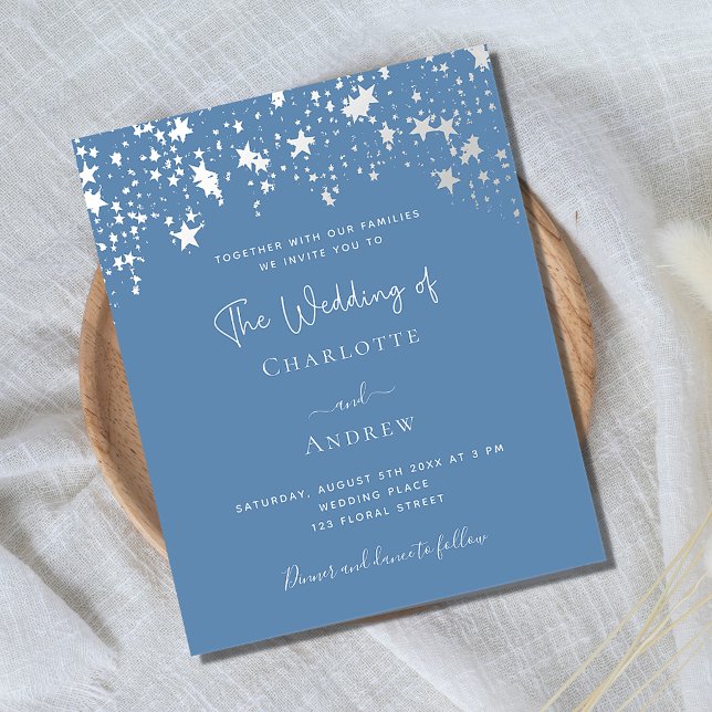 Dusty blue elegant budget wedding invitation flyer (Creator Uploaded)