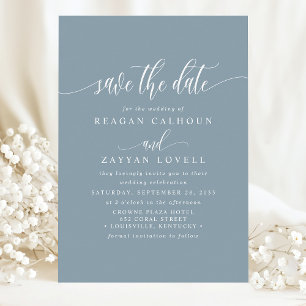 Dusty Blue Elegant Calligraphy Save The Date