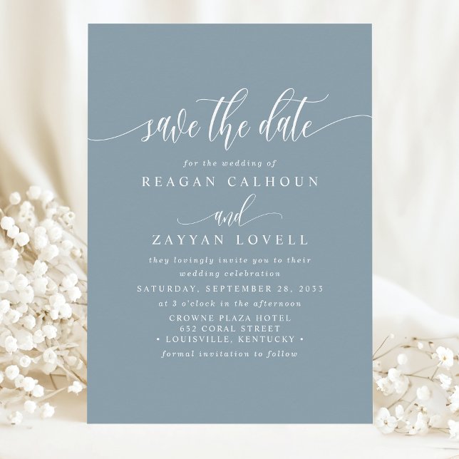Dusty Blue Elegant Calligraphy Save The Date (Creator Uploaded)
