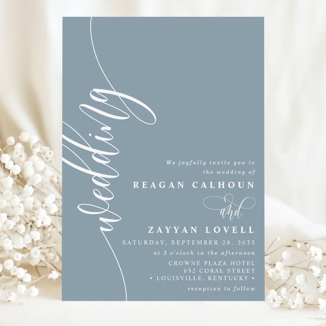 Dusty Blue Elegant Calligraphy Script Wedding Invitation (Creator Uploaded)