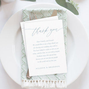 Dusty Blue Elegant Calligraphy Wedding Thank You Place Card