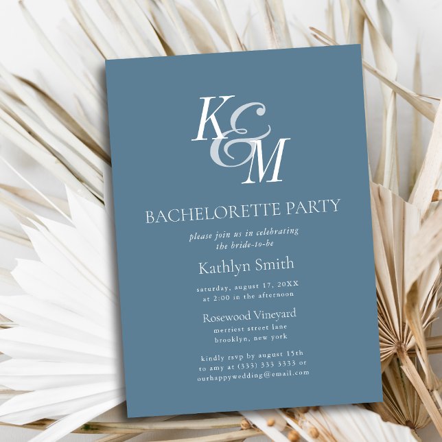 Dusty Blue Elegant Classic Bachelorette Party Invitation (Creator Uploaded)