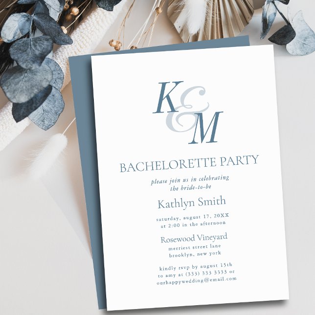 Dusty Blue Elegant Classic Bachelorette Party Invitation (Creator Uploaded)