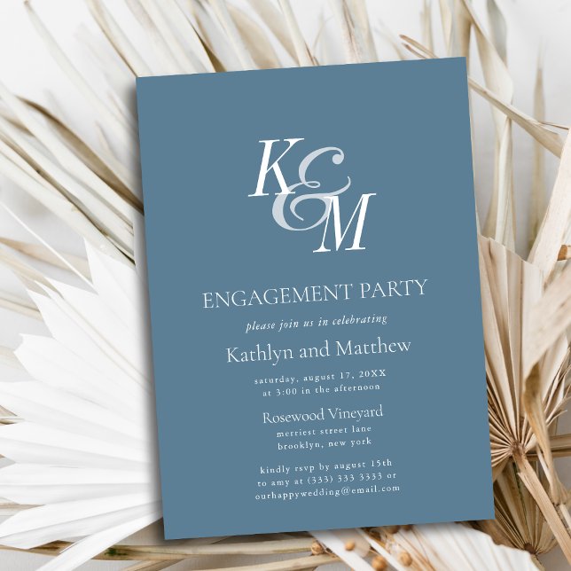 Dusty Blue Elegant Classic Engagement Party Invitation (Creator Uploaded)
