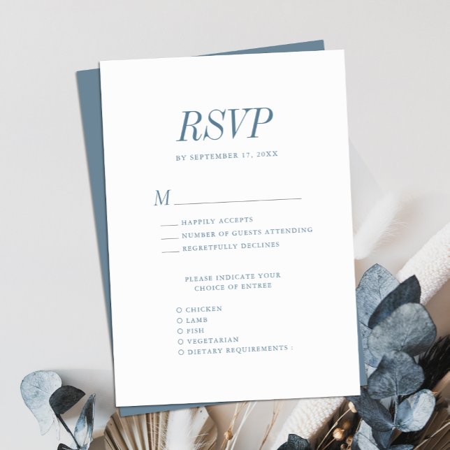 Dusty Blue Elegant Classic Minimalist Wedding RSVP Card (Creator Uploaded)