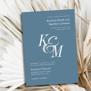 Dusty Blue Elegant Classic Monogram Wedding Invitation