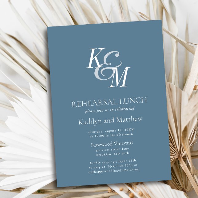Dusty Blue Elegant Classic Rehearsal Lunch Invitation (Creator Uploaded)