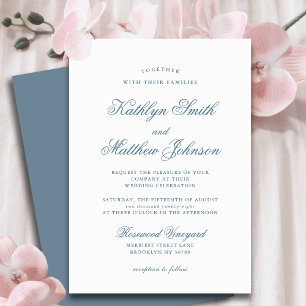 Dusty Blue Elegant Classic Script Wedding Invitation