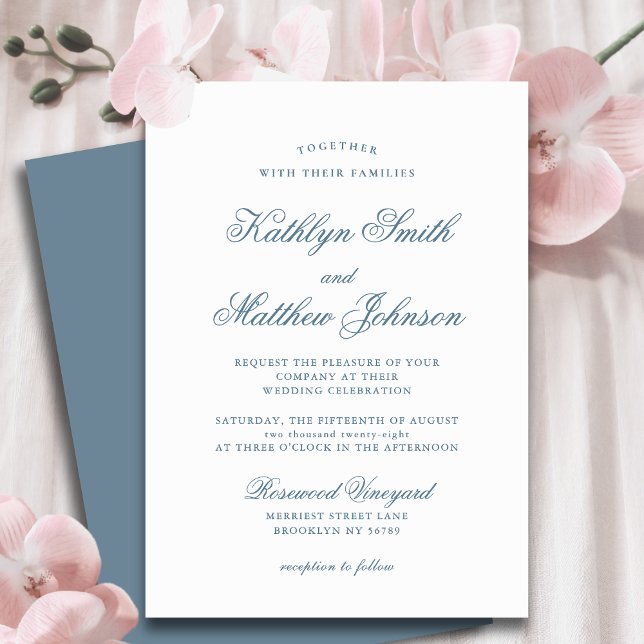 Dusty Blue Elegant Classic Script Wedding Invitation (Creator Uploaded)