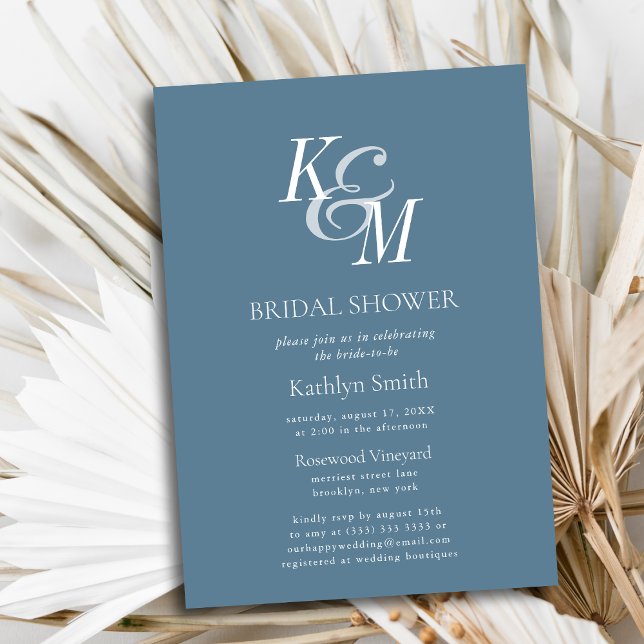 Dusty Blue Elegant Classic Simple Bridal Shower Invitation (Creator Uploaded)